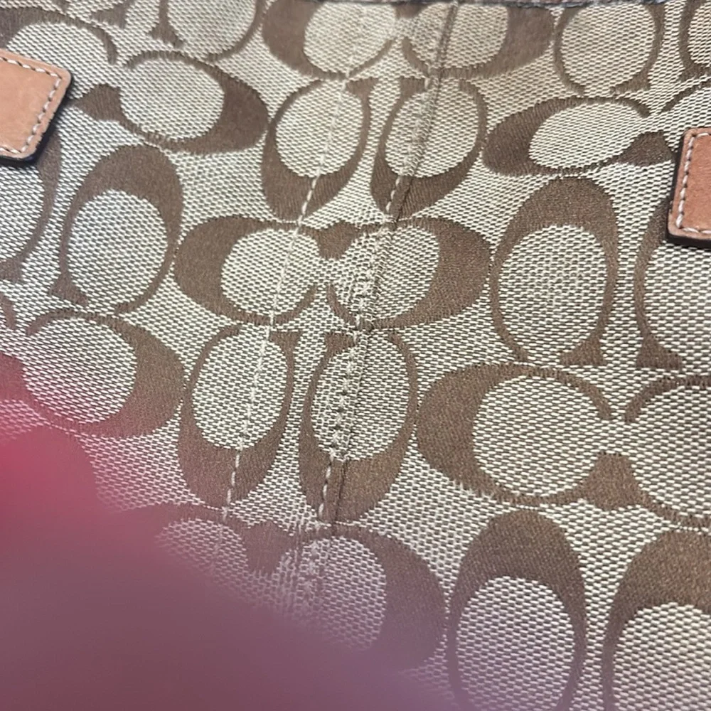 Coach  W Signature Logo W/Leather Trim Bag